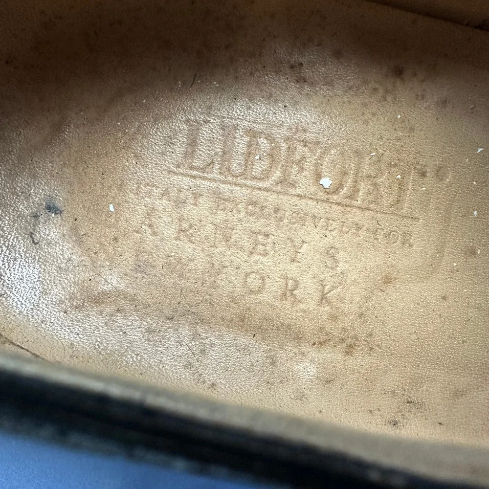 L.F. Lidfort Barneys New York Mens Black Leather Square‎ Toe Oxford Shoes Sz 8